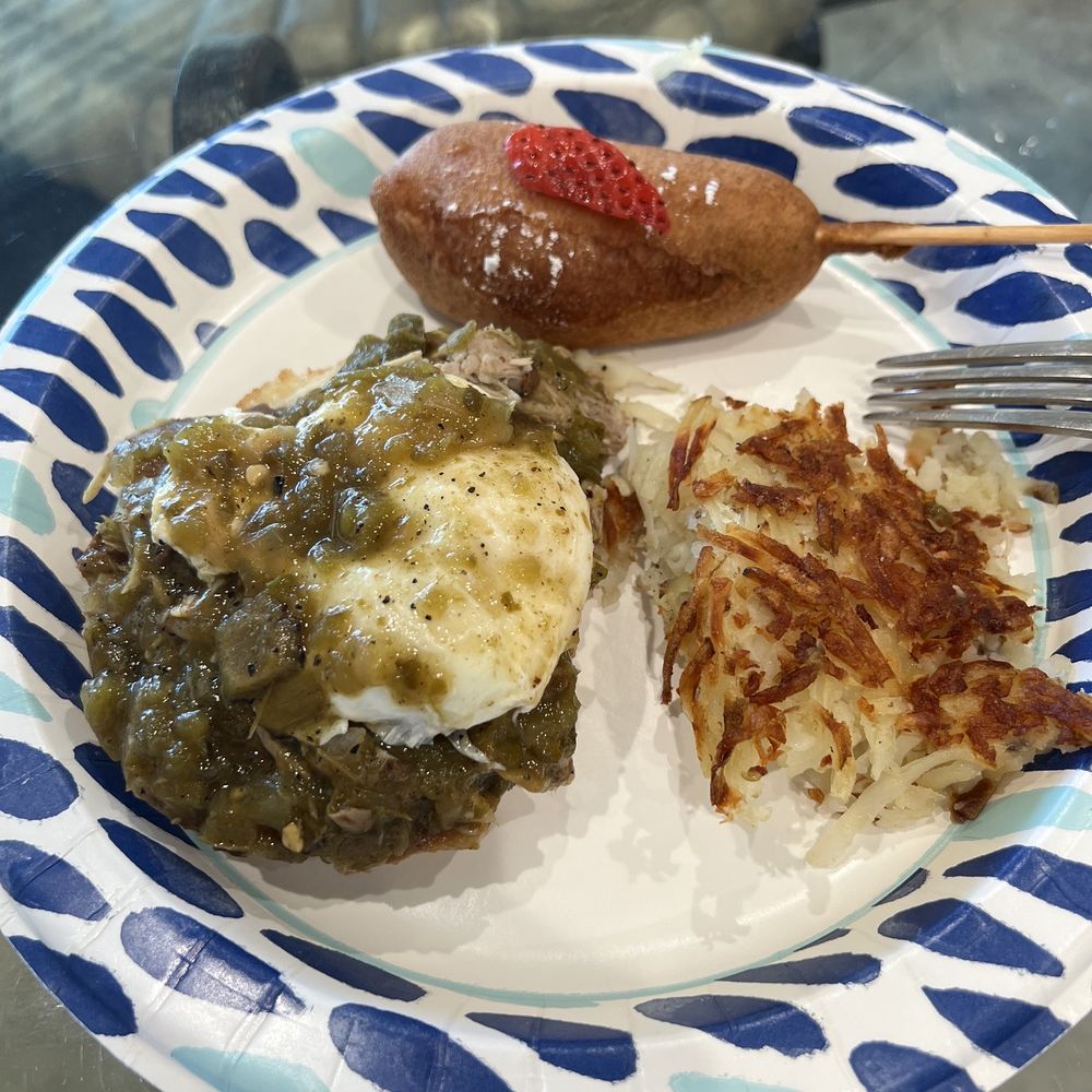Over Easy - Paradise Valley - Ignore the paper plate, Hatch 505 and one Waffle Dog - Breakfast & Brunch Near Me - Phoenix, Arizona