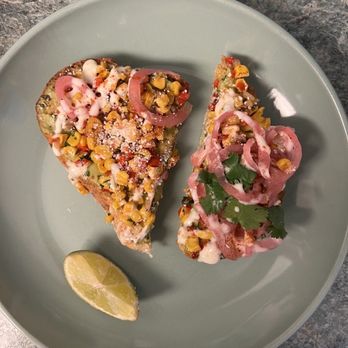 Pour and Decor - Avocado Street Corn Toast eaten at home - Coffee & Tea Near Me - St. Petersburg, Florida