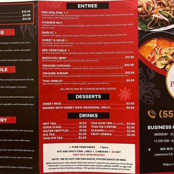 Pad Thai - Menu Side A  -Feb 14 2022 - Thai Near Me - Lemoore, California