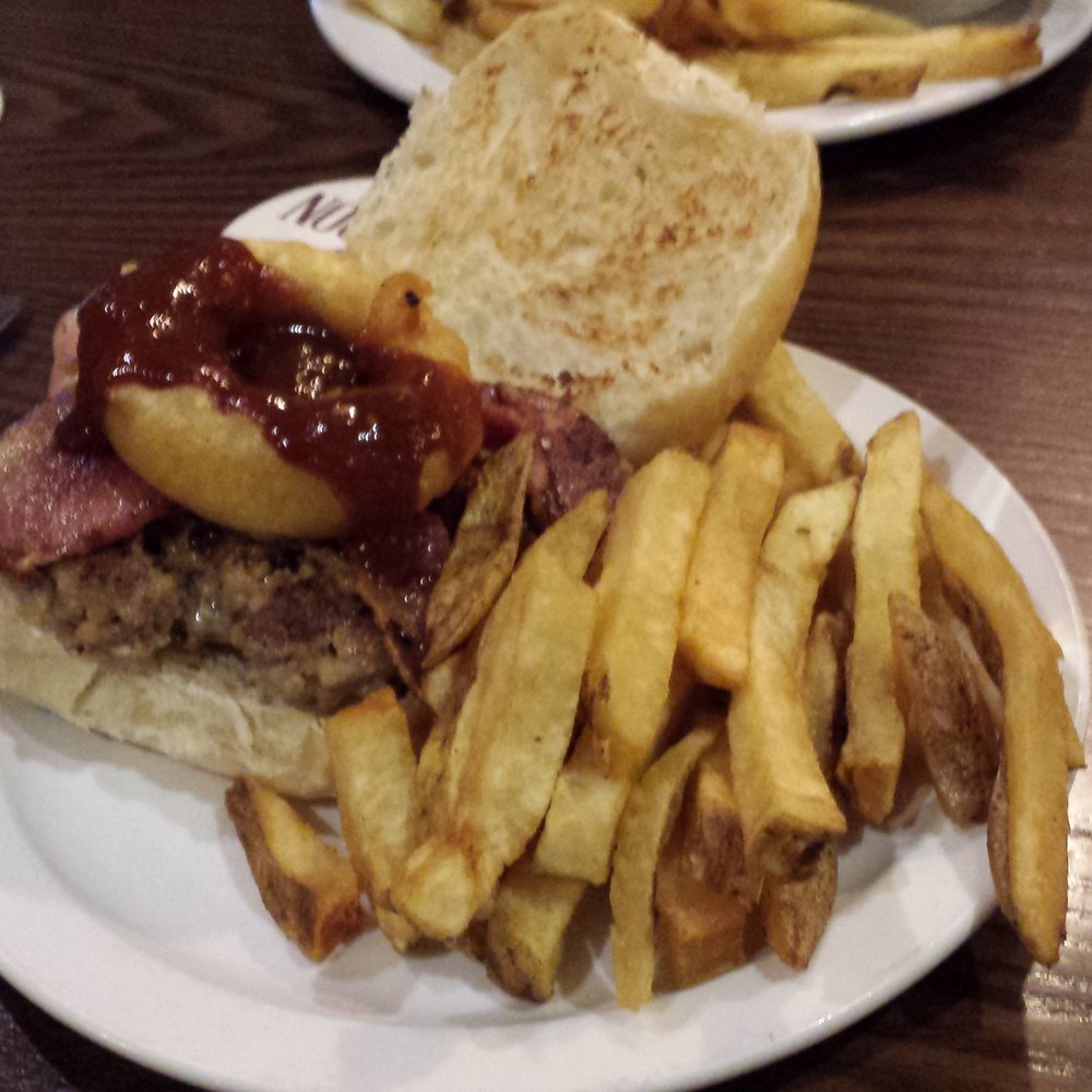 The Old Toad - OT burger (not recommended) with fries (recommended) - Pubs Near Me - Rochester, New York The Old Toad - OT burger (not recommended) with fries (recommended) - Pubs Near Me - Rochester, New York