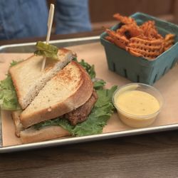 The Garden Cafe - Pecan Crusted Chicken Sandwich with waffle fries