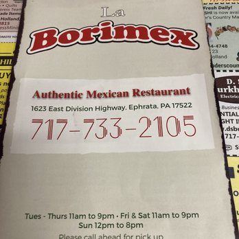 La Borimex Mexican Restaurant - Menu cover - Mexican Near Me - Ephrata, Pennsylvania La Borimex Mexican Restaurant - Menu cover - Mexican Near Me - Ephrata, Pennsylvania