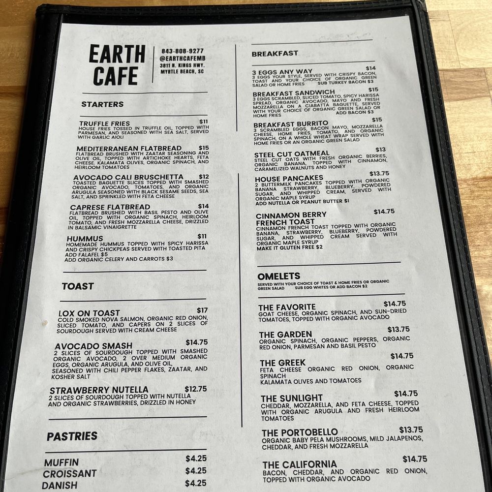 Earth Cafe - Menu Front - Cafes Near Me - Myrtle Beach, South Carolina Earth Cafe - Menu Front - Cafes Near Me - Myrtle Beach, South Carolina
