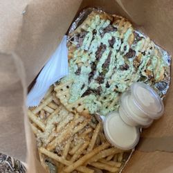 Garlic parm and green chile fries