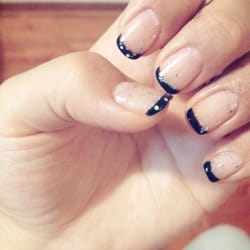No chip black french nails with no chip snowflake finish! :)