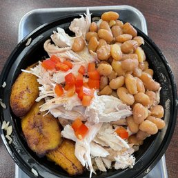 a bowl of beans and chicken
