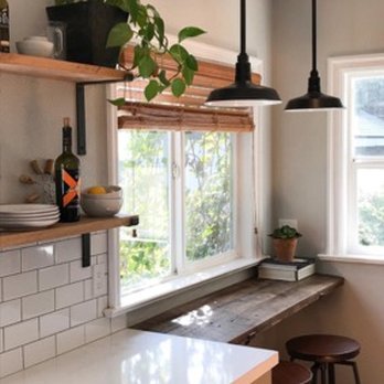 Hungerford Construction & Design - Barnwood bar top I sourced took forever to arrive...but they came back to install and we use this space everyday! - General Contractors Near Me
