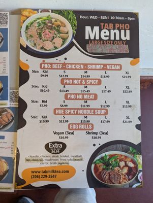 Menu photo 1 Tab Pho Seattle, WA Menu photo 1 Tab Pho Seattle, WA