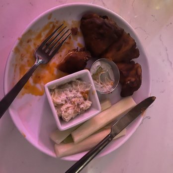P.S. Kitchen - BBQ wings with bleu cheese dip, potato salad and veggies. - Vegetarian Near Me - New York, New York