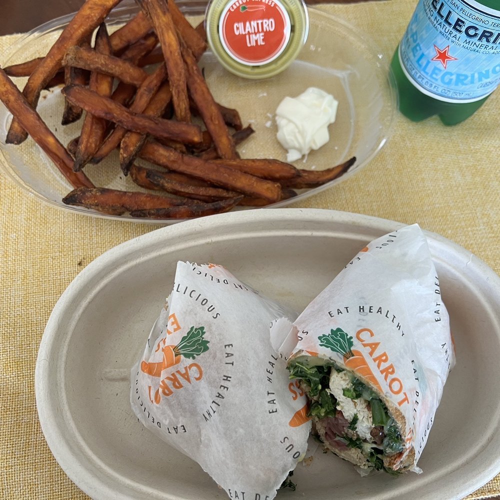 Carrot Express - Turkey Bacon Power Wrap and Sweet Potato Fries - Juice Bars & Smoothies Near Me - Miami Shores, Florida Carrot Express - Turkey Bacon Power Wrap and Sweet Potato Fries - Juice Bars & Smoothies Near Me - Miami Shores, Florida