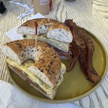 Java Kai Kauai - Surfer Girl on everything bagel - Iced Mac Nut Latte - Breakfast & Brunch Near Me - Kapaa, Hawaii