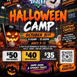 D-BAT Concord - Halloween Camp at D-BAT Concord! October 31st ages 5-12 from 9:00-12:00. Costumes encouraged!