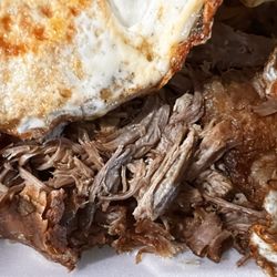 Raffa’s Market - Carnitas, beans cheese and rice , fried eggs