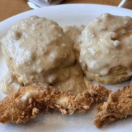 Biscuits and gravy with chicken tenders Biscuits and gravy with chicken tenders