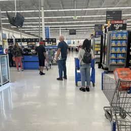 Self checkout line BEFORE most of the registers were turned on