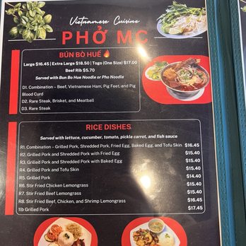 Pho MC - Menu - Sept 2025 - Vietnamese Near Me - Irving, Texas