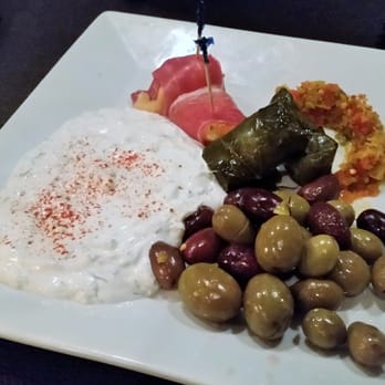 Risotto - Tapas Mediterranean Plate - tzatziki, stuffed grape leaves, prosciutto wrapped melon, mixed olives, & cherry pepper relish. - Mediterranean Near Me - Albany, New York Risotto - Tapas Mediterranean Plate - tzatziki, stuffed grape leaves, prosciutto wrapped melon, mixed olives, & cherry pepper relish. - Mediterranean Near Me - Albany, New York