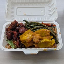 Panda - Three-item combo - noodles, with lemon chicken, general Tao's chicken, and green beans
