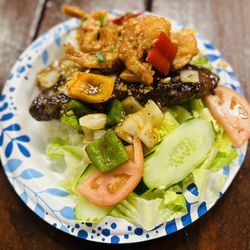 New York grilled steak with garlic butter shrimp