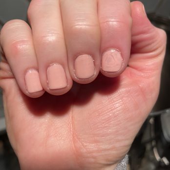 Fingers and Toes - This is their second attempt at the index finger. Cuticles weren't even trimmed. - Nail Salons Near Me - Greenbrae, California