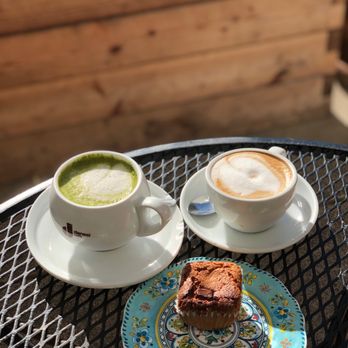 Green Table Cafe - Matcha and Cappuccino with pastry on a gorgeous Sunny Saturday - Cafes Near Me - Los Angeles, California