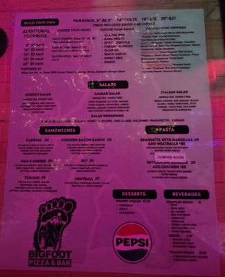 Menu photo 1 Bigfoot Pizza & Bar Tacoma, WA Menu photo 1 Bigfoot Pizza & Bar Tacoma, WA