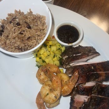 Mangrove - Jerk chicken and shrimp with rice and peas. - Caribbean Near Me - Miami, Florida Mangrove - Jerk chicken and shrimp with rice and peas. - Caribbean Near Me - Miami, Florida