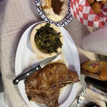 CJ’s Diner - T-Bone Steak, Collards and Mashed Potatoes with a side of Hush Puppies - Diners Near Me - Goldsboro, North Carolina CJ’s Diner - T-Bone Steak, Collards and Mashed Potatoes with a side of Hush Puppies - Diners Near Me - Goldsboro, North Carolina