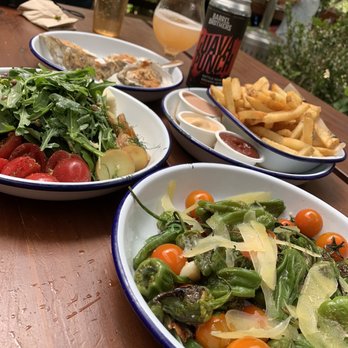 Handline - Roasted Shishito peppers, Roots & Shoots salad, fries, la Roja grilled oysters - Seafood Near Me - Sebastopol, California