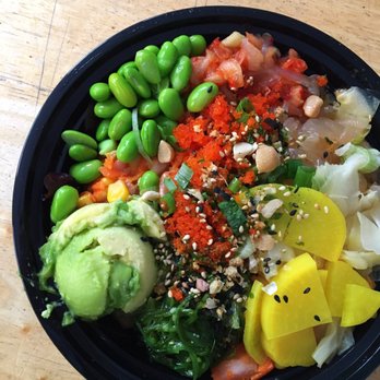 Poke Origin - Large poke bowl-5 scoops-salmon, tuna, and escolar - Poke Near Me - San Francisco, California