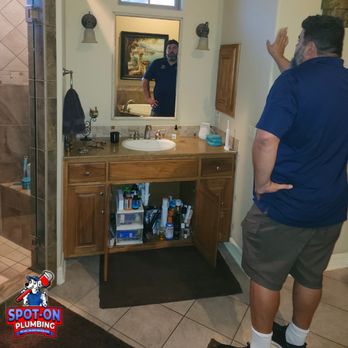Spot-On Plumbing - Matt doing indoor leak detection for a suspected bathroom leak - Plumbing Near Me - Round Rock, Texas