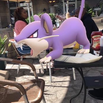 The Hideout Kitchen - Outdoor patio.  We brought the Pokémon Go characters. - New American Near Me - Lafayette, California