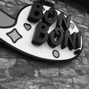 Bon Bon - a black and white photo of a sign for bon bon - Thai Near Me - Lawrence, Kansas