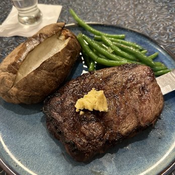 Black N Bleu Restaurant - Rib Eye Med. w/ Baked Potato & Green Beans - Bars Near Me - Mechanicsburg, Pennsylvania Black N Bleu Restaurant - Rib Eye Med. w/ Baked Potato & Green Beans - Bars Near Me - Mechanicsburg, Pennsylvania