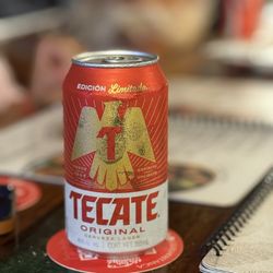 El Fish Fritanga - Tecate Roja in can. Would prefer the bottle