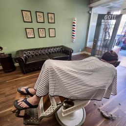 Chilling while getting a great shave. My wife was super pleased with the result