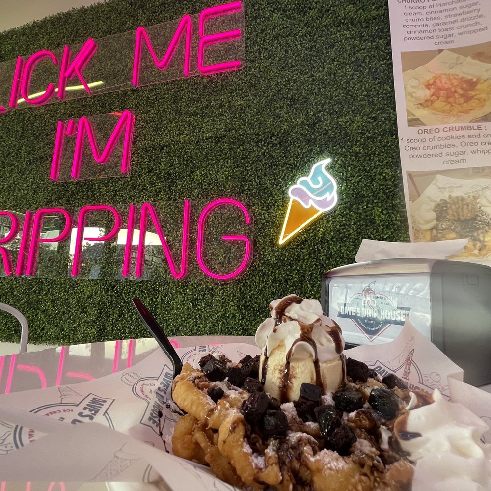 Dave’s Drip House - Triple chocolate funnel cake topped with a scoop of vanilla! - Ice Cream & Frozen Yogurt Near Me - Santa Barbara, California