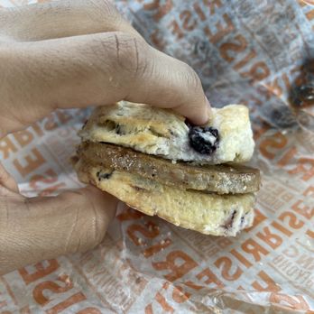 Rise Southern Biscuits & Righteous Chicken - Glazed Blueberry Biscuit with Sausage - Breakfast & Brunch Near Me - Gaithersburg, Maryland Rise Southern Biscuits & Righteous Chicken - Glazed Blueberry Biscuit with Sausage - Breakfast & Brunch Near Me - Gaithersburg, Maryland
