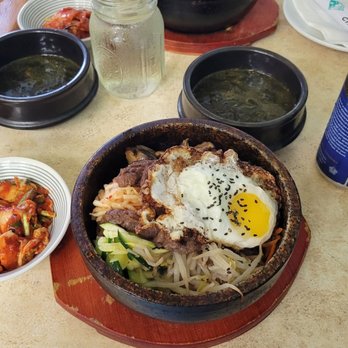 O'Kims - Stone pot bibimbap with seaweed broth and kimchi - Korean Near Me - Honolulu, Hawaii O'Kims - Stone pot bibimbap with seaweed broth and kimchi - Korean Near Me - Honolulu, Hawaii