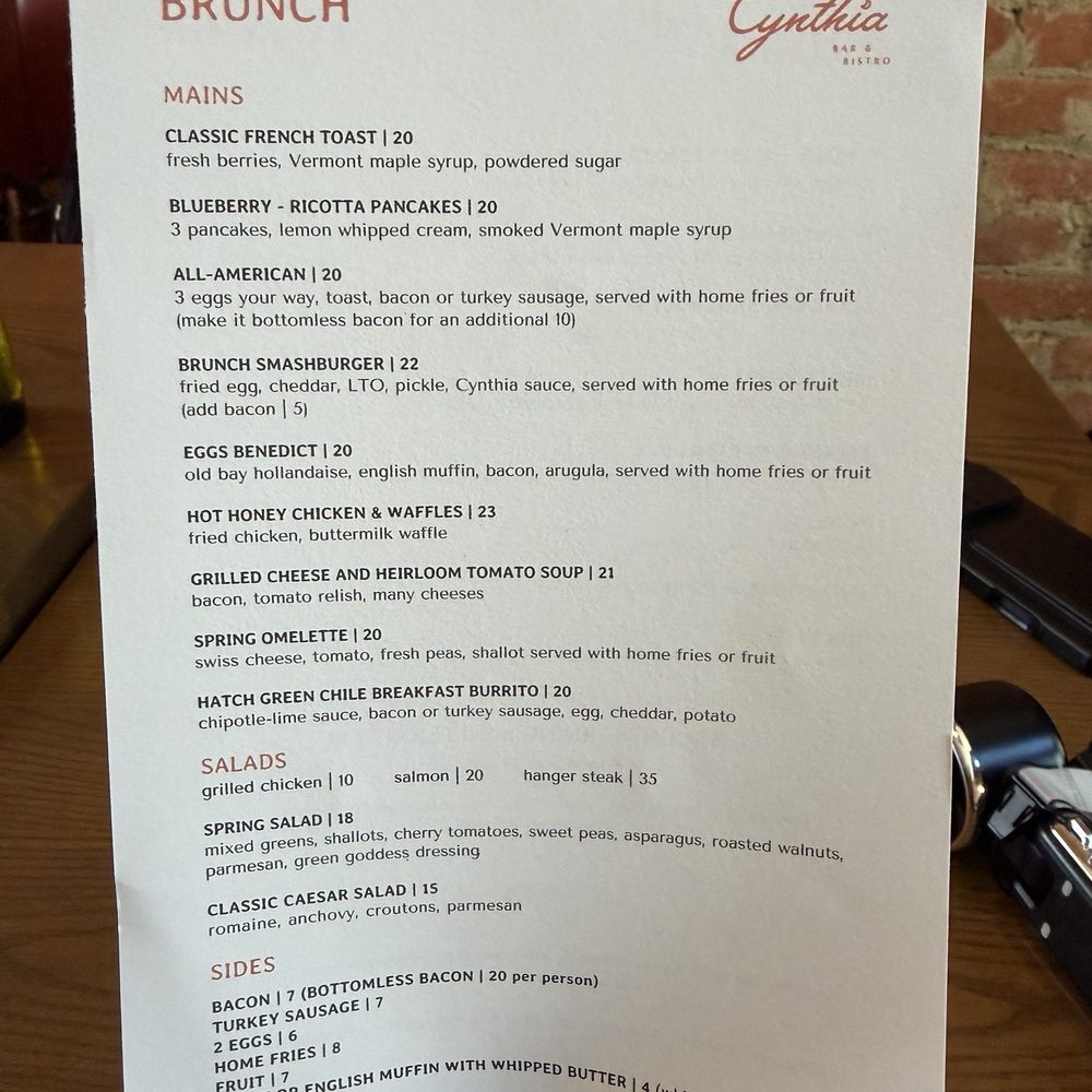 Cynthia - Menu - New American Near Me - Washington, DC, District of Columbia