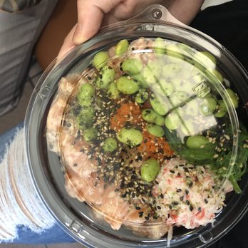 Hokee Poke - regular w/ white rice, all salmon. crab, seaweed salad, masago, edamame, furikake, to go box - Seafood Near Me - Elk Grove, California Hokee Poke - regular w/ white rice, all salmon. crab, seaweed salad, masago, edamame, furikake, to go box - Seafood Near Me - Elk Grove, California