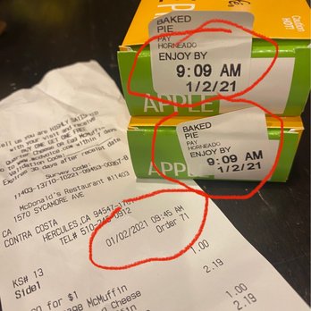 McDonald's - EXPIRED apple pies were offered to me as a peace offering. - Burgers Near Me - Hercules, California