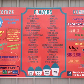 Retro Sno - The retro Sno menu board, prices range from $1.50-$4 - Shaved Ice Near Me - Crestview, Florida