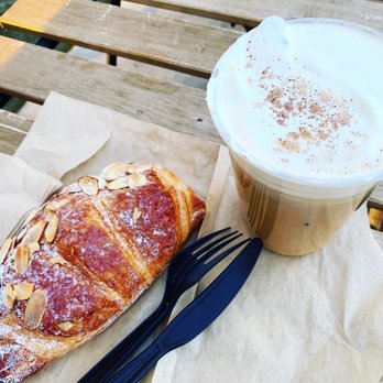 Enchanted Coffee Bar - The New London ($5.50) - creamy and sweet. Almond Croissant (about $4) - flaky and nutty, sweet. - Coffee & Tea Near Me - La Mirada, California Enchanted Coffee Bar - The New London ($5.50) - creamy and sweet. Almond Croissant (about $4) - flaky and nutty, sweet. - Coffee & Tea Near Me - La Mirada, California