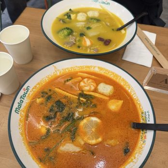 Mala Town Express - Chicken Broth (top) Tom Yum (bottom) - Hot Pot Near Me - San Mateo, California Mala Town Express - Chicken Broth (top) Tom Yum (bottom) - Hot Pot Near Me - San Mateo, California
