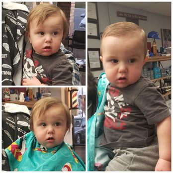 A Barbershop - Before and after shot of the great haircut my son got. First haircut ever!!! - Barbers Near Me - Tehachapi, California