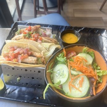 Black Walnut - FISH TACOS AND SIDE SALAD - New American Near Me - Houston, Texas Black Walnut - FISH TACOS AND SIDE SALAD - New American Near Me - Houston, Texas