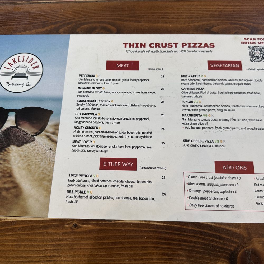 Lakesider Brewing - Pizza menu~ (September 2025) - Beer Bar Near Me - West Kelowna, British Columbia