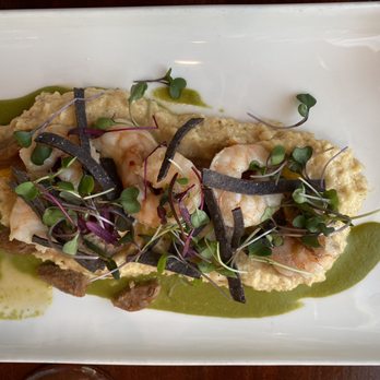 Aqua Restaurant - Shrimp, andouille sausage and cheese grits - Seafood Near Me - Duck, North Carolina Aqua Restaurant - Shrimp, andouille sausage and cheese grits - Seafood Near Me - Duck, North Carolina