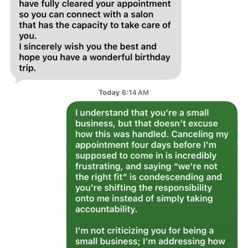 Siren - Text exchange with owner of salon - Hair Salons Near Me - Tulsa, Oklahoma